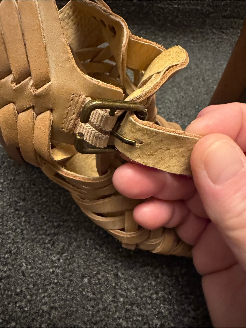 Naughty Monkey Tan Woven Leather Cage Platform Heeled Sandals Size 8 - Picture 6 of 11